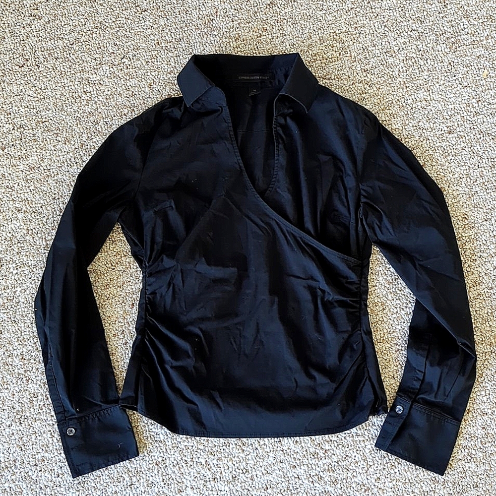 Express Design Studio Stretch Surplus Blouse, Bla… - image 1